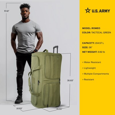 U.S. Army ROMEO 36" Polyester Telescoping Travel Duffel with Wheels, Tactical Green (USLROM36GRN)