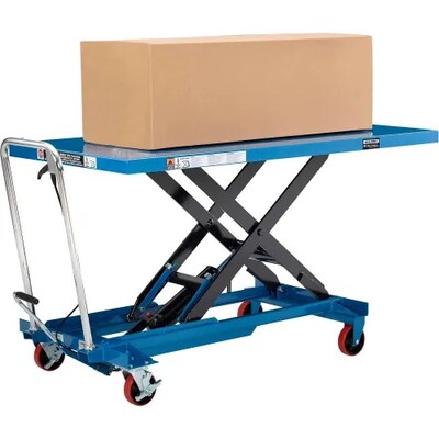 Global Industrial Long Deck Mobile Scissor Lift, Oversized 63" x 32" Platform, 1100 Lb Capacity (988932)