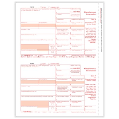 ComplyRight 2024 1099-MISC Tax Form, 1-Part, 2-Up, Federal Copy A, 50/Pack (511050)