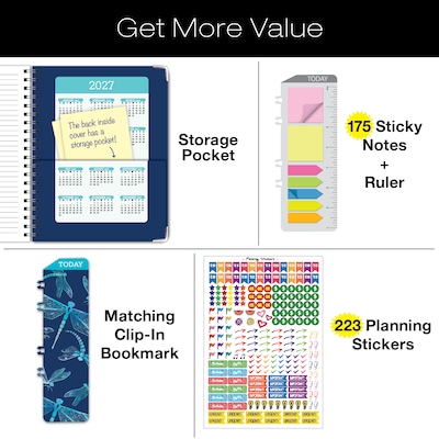 2026-2027 Excello Brands 8.5" x 11" Academic Weekly & Monthly Planner, Paperboard Cover, Dragonflies (FSHN-AY26-8511-59)