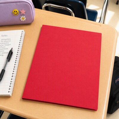Staples School Grade 2-Pocket Folders with Fasteners, Red, Letter-Size Durable Classroom & Office File Folders, 25/Box