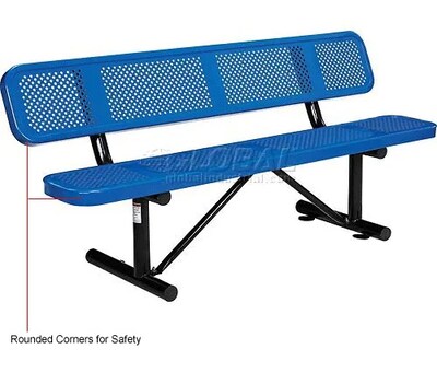 Global Industrial 6' Outdoor Steel Picnic Bench w/ Backrest, Perforated Metal, Blue (694557BL)