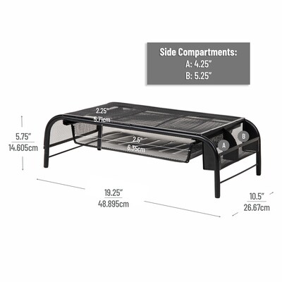 Mind Reader Monitor Stand with Paper Tray, Metal, Black (MESHMONSTA-BLK)