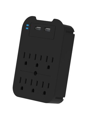 LAX 6-Outlet Surge Protector with 2 USB Ports, Black