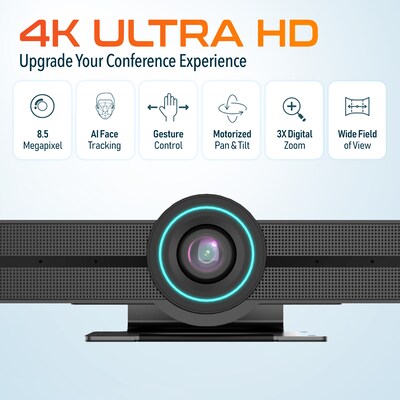 Delton C75 PTZ Ultra HD 4K Video Bar Webcam with AI Tracking, Noise-Canceling Microphone, Dual Speakers, Black (DCAIC75PTZ)