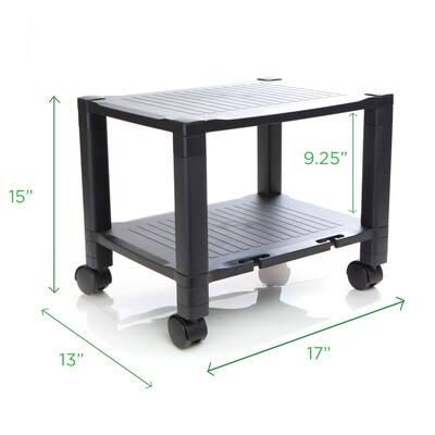 Mind Reader Anchor Collection 2-Shelf Plastic/Poly Mobile Utility Cart with Swivel Wheels, Black (PRCARTSM-BLK)
