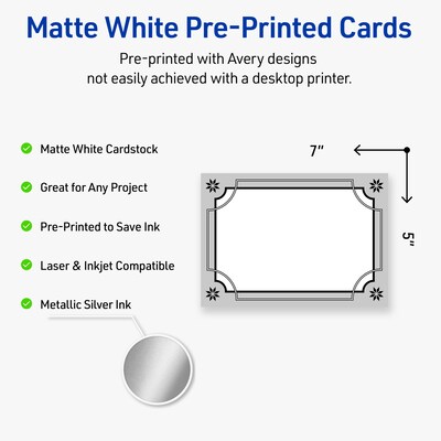 Avery Silver-Metallic Black General Use Blank Cards, White, 20/Pack (S00-FKE)