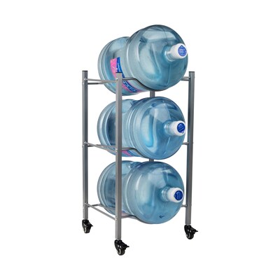 Mind Reader 3-Shelf Mobile Water Jug Stand Holder with Wheels, Metal, Silver (3TJUGWH-SIL)