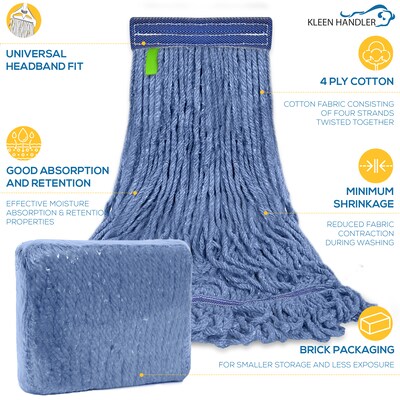 BISON LIFE Kleen Handler Blend String Wet Mop Head, 20 oz., Blue, 24/Pack (BPES-LEM-BD-BL-20-1-24A)