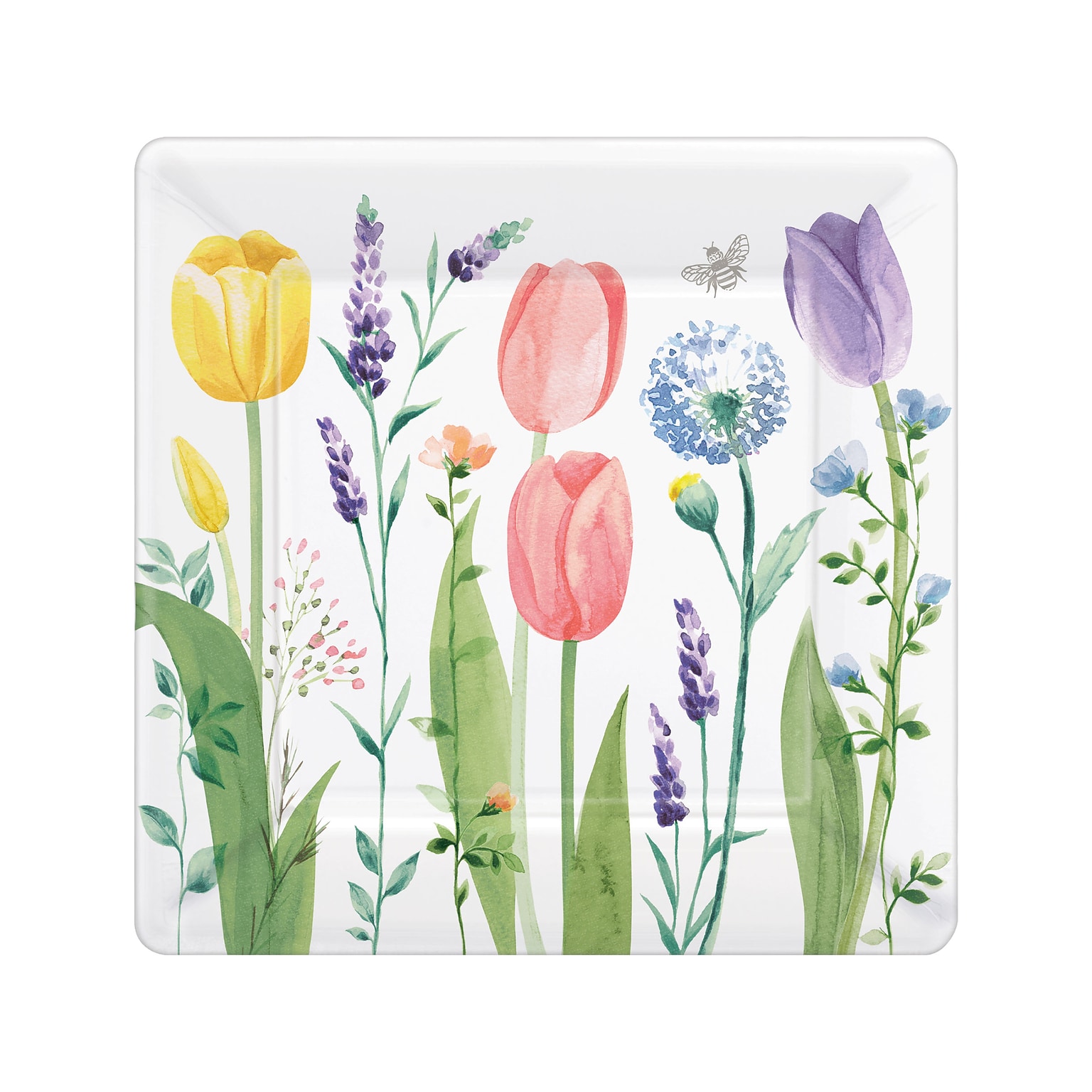 Amscan Tulip Garden Square Plate, Multicolor, 8/Set, 2 Sets/Pack (592495)