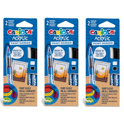 CARIOCA Water Based Acrylic Paint Markers, Brush Tip, Assorted Colors, 2/Set, 3/Bundle (CRA45283-3)