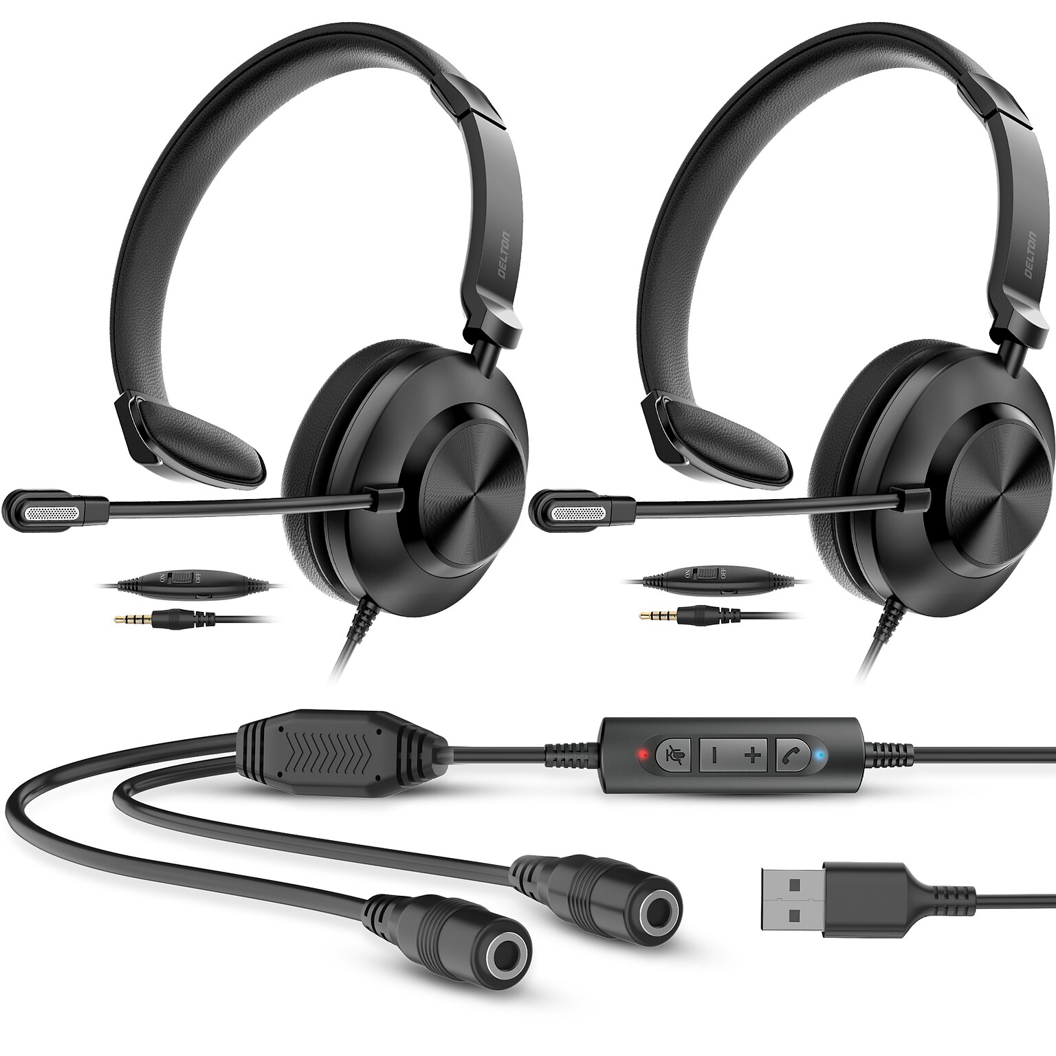 Delton T30Y Training Headset with Master Adapter, Computer Headset Splitter Training Supervising Coaching Bundle (DWHT230Y)