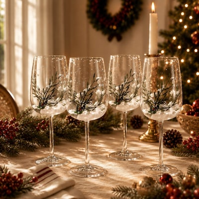 Double Wall Holly Stemmed Wine Glasses, Set of 4