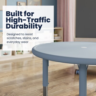 Flash Furniture Wren 33" Round Activity Table, Height Adjustable, Dusty Blue (YUYCX072RDTBDTB)