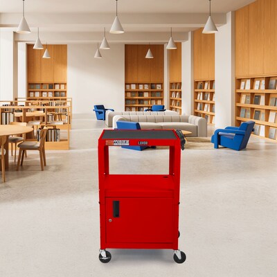 Luxor LEADER 3-Shelf Adjustable Media Utility Cart with Locking Cabinet, Red (AVJ42C-RD)