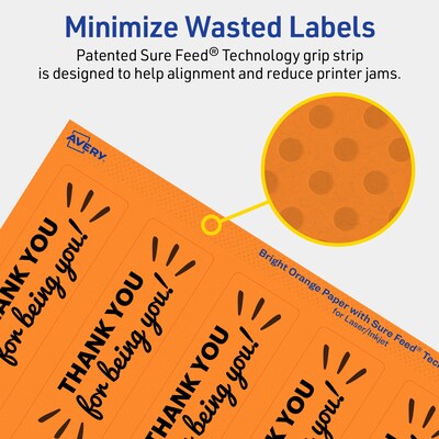 Avery Laser/Inkjet Multipurpose Rectangle Labels, 9.75" x 1.25", Bright Orange, 50/Pack (94262)