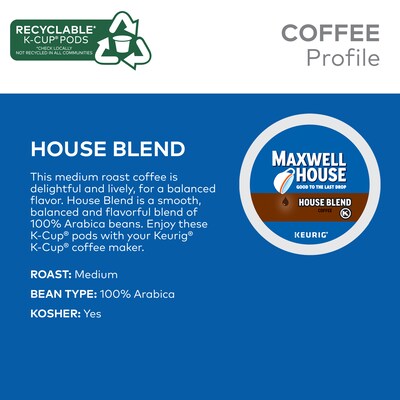 Maxwell House House Blend Coffee Keurig® K-Cup® Pods, Medium Roast, 24/Box (5303)