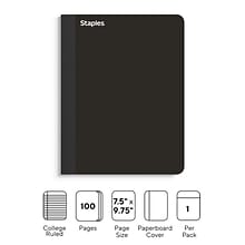 Staples Premium Composition Notebook, 7.5 x 9.75, 100 College Ruled Sheets, Black (TR58342)