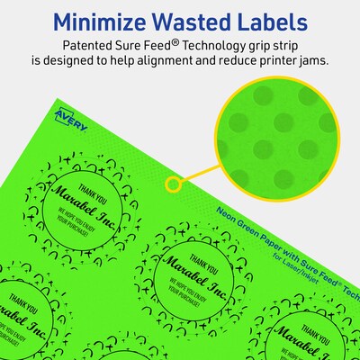 Avery Laser/Inkjet Multipurpose Circle Labels, 2" Dia., Neon Green, 120/Pack (94501)
