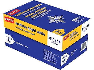 Staples 8.5-Inch x 11-Inch Multipurpose Paper 22 lbs 98 Brightness 500/RM 10 RM/CT