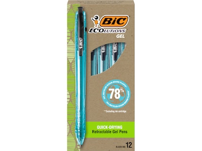 BIC ECOlutions Retractable Gel Pen, Medium Point, 1.0 mm, Black Ink, 12/Pack (RGLE11-BLK)