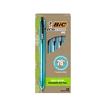 BIC ECOlutions Retractable Gel Pen, Medium Point, 1.0 mm, Black Ink, 12/Pack (RGLE11-BLK)
