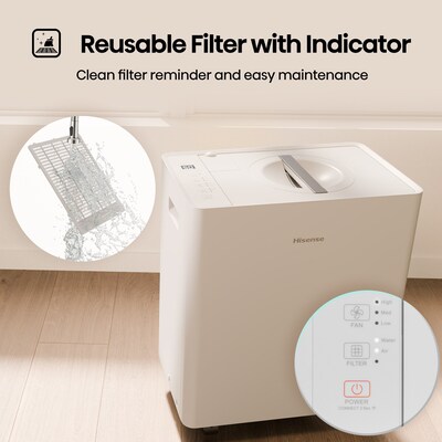 Hisense 50-Pint Portable Dehumidifier, 3-Speed, Covers up to 4500 sq. ft., White (ALDH50KP26)