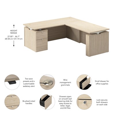 Bush Business Furniture Stratus 72"W Electric L-Shaped Adjustable Standing Desk with Cabinet, Natural Elm (SUT016NE)