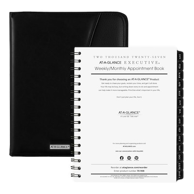 2027 AT-A-GLANCE Executive 8.75" x 6.5" Weekly & Monthly Appointment Book Refill, White/Black (70-908-10-27)
