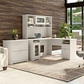 Bush Furniture Cabot 60 L-Shaped Desk with Hutch and Lateral File Cabinet, Linen White Oak (CAB005L