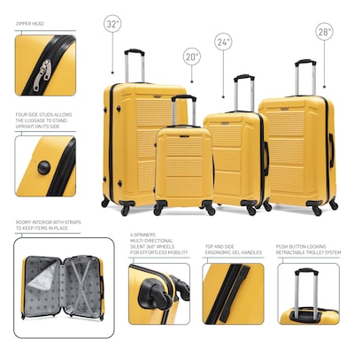 InUSA Pilot 4-Piece Hardside Spinner Luggage Set, TSA Checkpoint Friendly, Mustard (IUPILSMLXL-MUS)