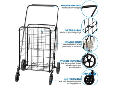 Mount-It! Rolling Utility Shopping Cart with Double Basket, 66 Lbs., Black (MI-907)