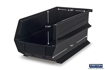 Triton Products LocBin Extra Large Stackable Plastic Storage Bin, 7" x 8.25"x 14.75", 14.75 Qt., Black, 6/Pack (3-240BK)