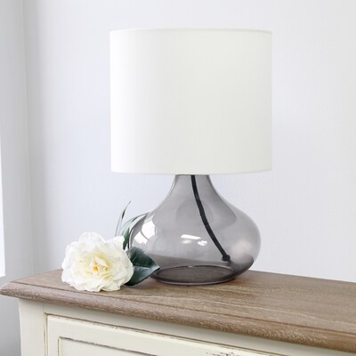 Simple Designs Glass Raindrop Table Lamp Fabric Shade, Smoke Gray with White Shade (LT2063-SMW)