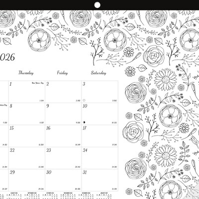 2026 Blueline DoodlePlan 10.875" x 17.75" Monthly Desk Pad Coloring Calendar, Black/White (C2917001)