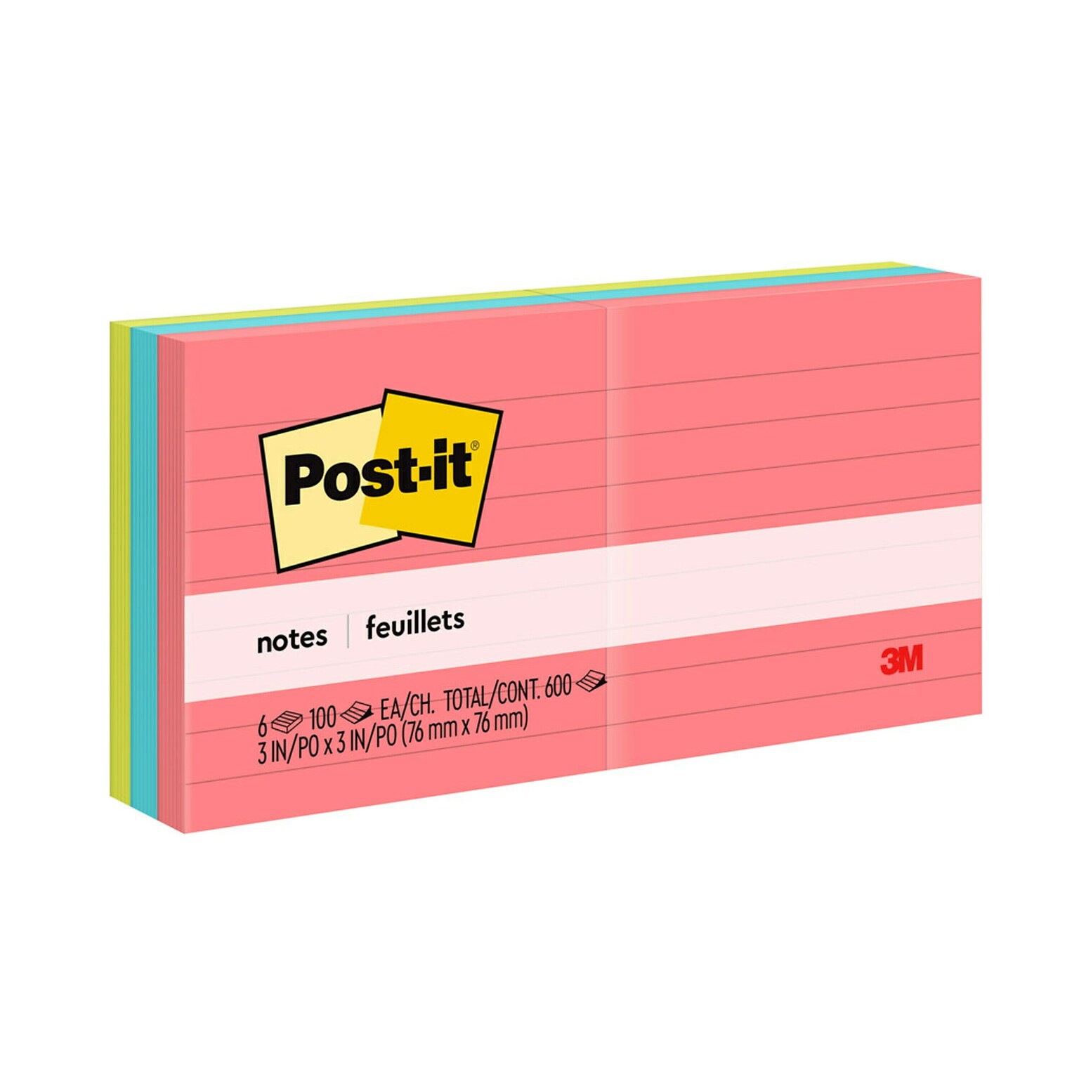 Post-it Notes, 3 x 3, Poptimistic Collection, Lined, 100 Sheet/Pad, 6 Pads/Pack (6306AN)