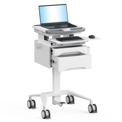 Mount-It! MedHub Mobile Medical Cart Workstation with Drawers and Locking Caster Wheels, White/Grey (MI-16004)