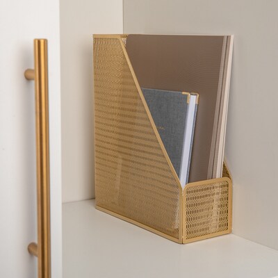 Martha Stewart Ryder Mesh Metal Magazine File Holder, Gold (HHOHD06GLD)