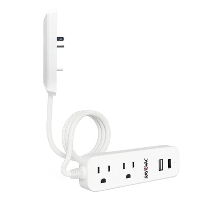 RAYOVAC 2-Outlet 2-USB Port Slim Surge Protector Power Strip with Braided Cord & Flat Plug, 3-ft., 540 Joules, White (SS-P311B)