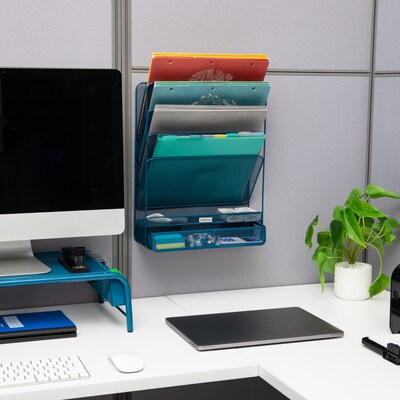 Mind Reader 7-Compartment Metal Desk Shelf, Turquoise (MAGROUND-TUR)