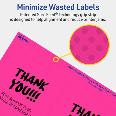 Avery Laser/Inkjet Square Multipurpose Labels, 4" x 4", Neon Magenta, 40/Pack (94100)