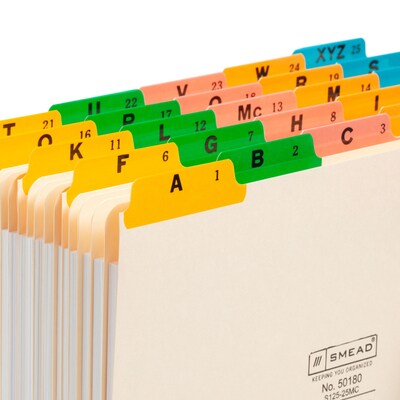 Smead Multicolored Poly Guides, 1/5-Cut Tab (A-Z), Letter Size, Manila, 25/Set (50180)