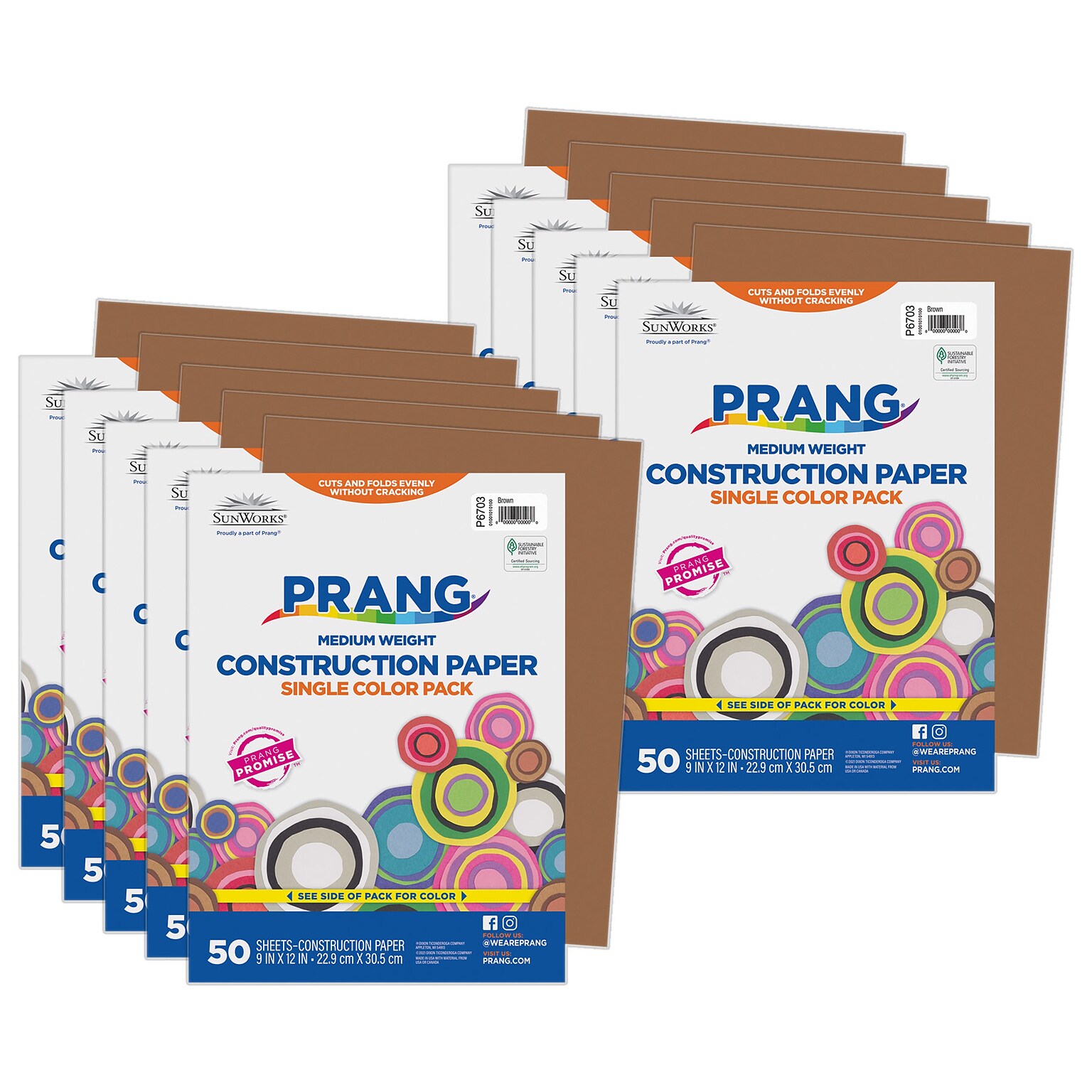 Prang 9 x 12 Construction Paper, Brown, 50 Sheets/Pack, 10 Packs/Bundle (PAC6703-10)
