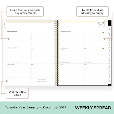 2027 Blue Sky Day Designer 8.5 x 11 Weekly & Monthly Planner, White/Black (161668)