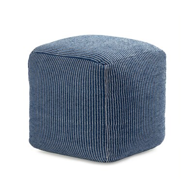 Anji Mountain Madison Ivory Sailor Blue Fabric Square Pouf Ottoman (AMBPF102-1818)