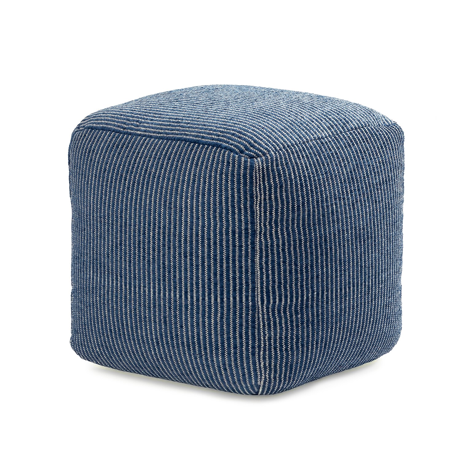 Anji Mountain Madison Ivory Sailor Blue Fabric Square Pouf Ottoman (AMBPF102-1818)