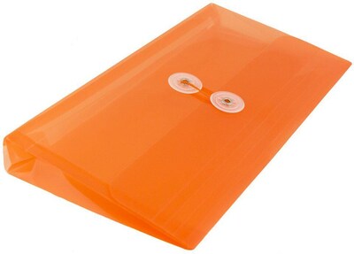 JAM Paper Premium Plastic Filing Envelope with Button & String Closure, Orange, 3/Pack (921B1ORX3)