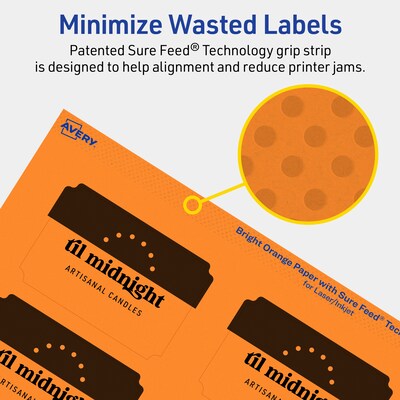 Avery Laser/Inkjet Multipurpose Decorative Edge Labels, 2" x 3", Bright Orange, 160/Pack (94267)