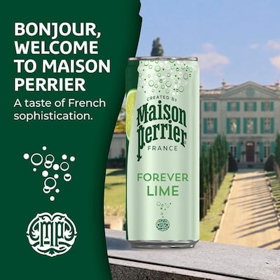 Perrier Flavored Lime Sparkling Mineral Water, 11.15 oz., 8 Cans/Pack (NES31086)