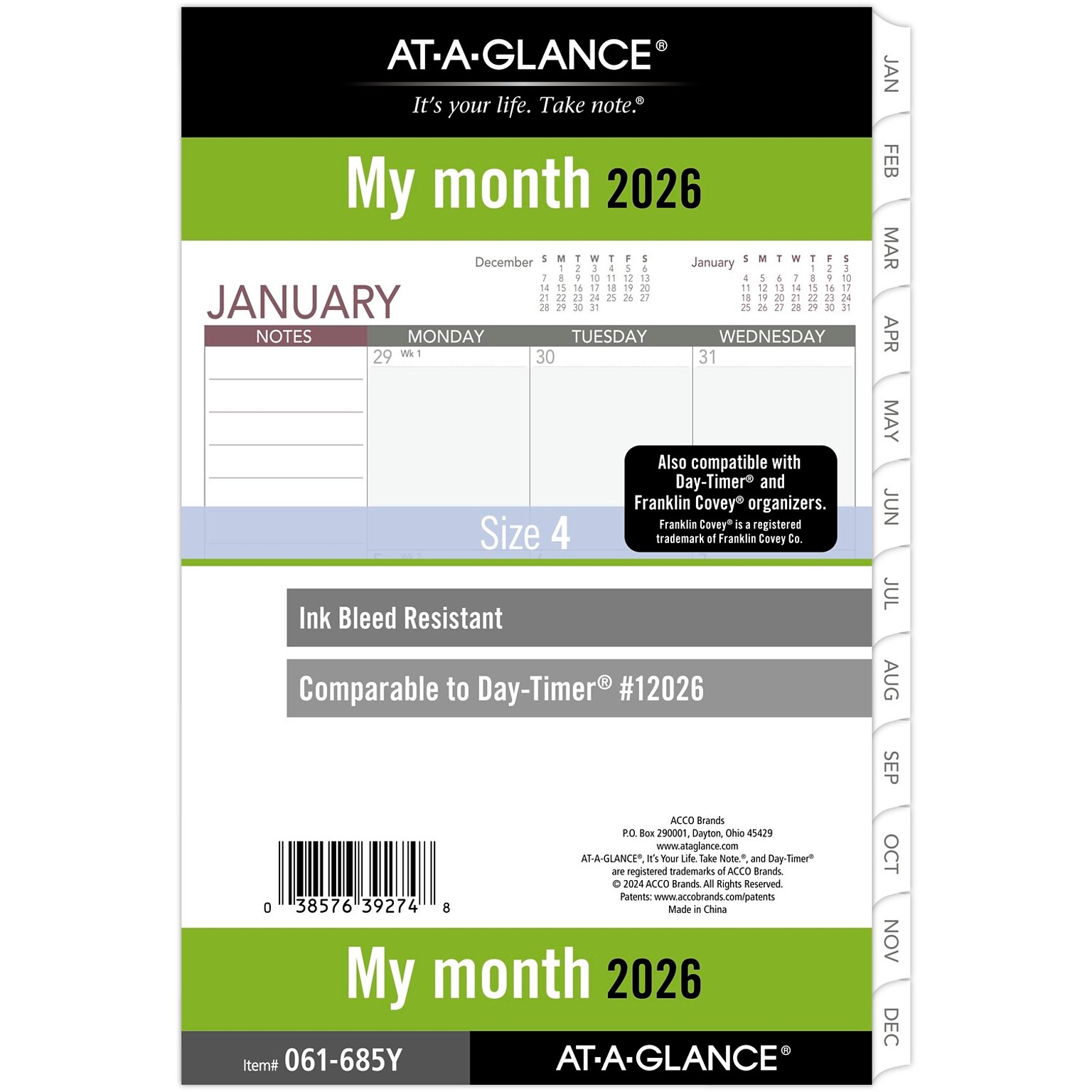 2026 AT-A-GLANCE 5.5 x 8.5 Monthly Refill Pages Pages, White/Gray (061-685Y-26)